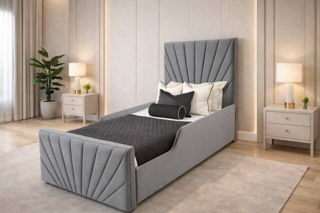 PARADISE BEDS LTD Single Upholstered Kids Bed Frame With Headboard in Silver - image 1