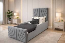 PARADISE BEDS LTD Single Upholstered Kids Bed Frame With Headboard in Silver