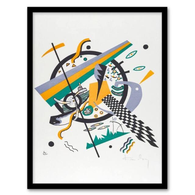 Artery8 Wassily Kandinsky Framed Wall Art Small Worlds IV Abstract Painting in White - Size: A4 - image 1