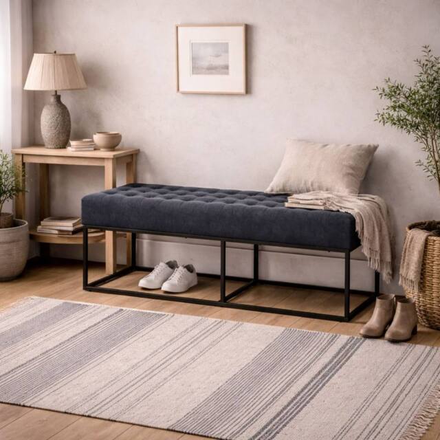 Wyld Haus Cavan Upholstered Diamond Bench Steel Grey Chenille - image 1