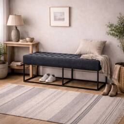 Wyld Haus Cavan Upholstered Diamond Bench Steel Grey Chenille - thumbnail 1