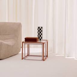 sweeek Set of 2 nesting tables metal & ribbed glass in Orange - thumbnail 4