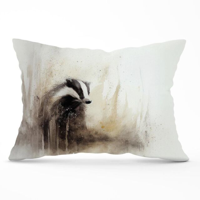 Warren Reed - Designer Badger Watercolour Cushions in Brown - Size: 60 cm x 60 cm - image 1
