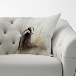 Warren Reed - Designer Badger Watercolour Cushions in Brown - Size: 60 cm x 60 cm - thumbnail 2