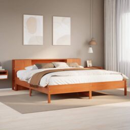 Berkfield Home Bookcase Bed without Mattress Wax Brown 200x200 cm Solid Wood Pine - thumbnail 1