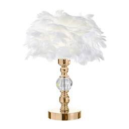 Living and Home Romantic White Feather Table Lamp with Gold Crystal Base - thumbnail 5