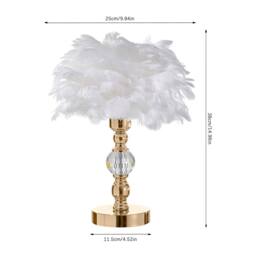 Living and Home Romantic White Feather Table Lamp with Gold Crystal Base - thumbnail 4