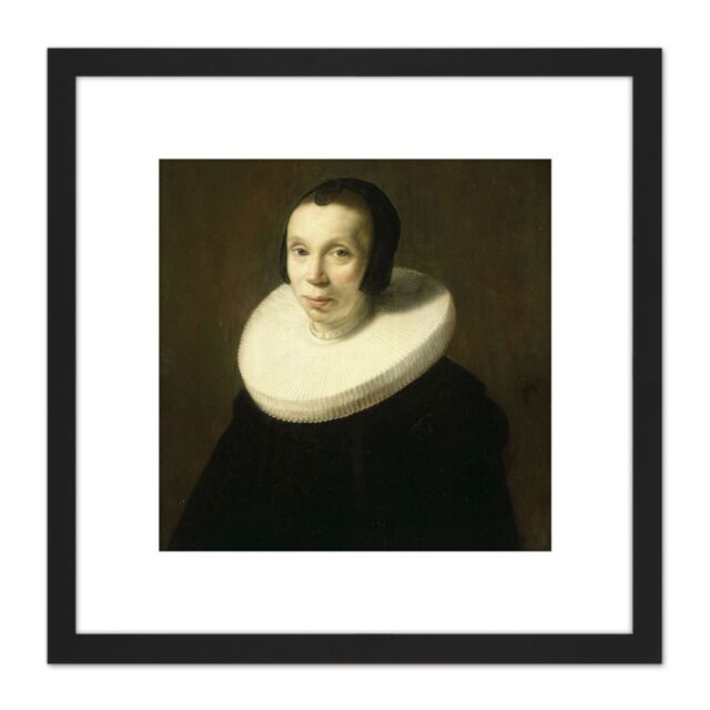 Artery8 De Vries Portrait Of A Woman Collar Painting 8X8 Inch Square Wooden Framed Wall Art Print Picture with Mount in Black - image 1