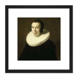 Artery8 De Vries Portrait Of A Woman Collar Painting 8X8 Inch Square Wooden Framed Wall Art Print Picture with Mount in Black - thumbnail 1
