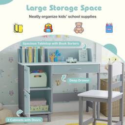 Costway Kid's Study Desk & Chair Set Wooden Activity Table w/ Chair in Grey - thumbnail 5
