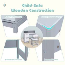 Costway Kid's Study Desk & Chair Set Wooden Activity Table w/ Chair in Grey - thumbnail 8