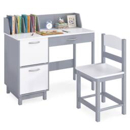Costway Kid's Study Desk & Chair Set Wooden Activity Table w/ Chair in Grey - thumbnail 3