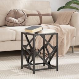 Berkfield Home Coffee Table with Transparent Glass Top 30x30x41 cm Steel in Black - Size: 30 x 30 x 41 cm