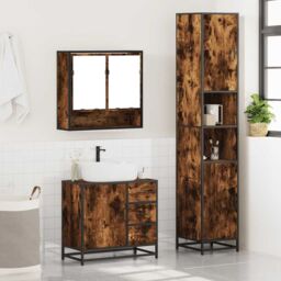Berkfield Home 3 Piece Bathroom Furniture Set Smoked Oak Engineered Wood in Brown - thumbnail 4