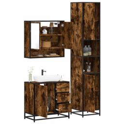 Berkfield Home 3 Piece Bathroom Furniture Set Smoked Oak Engineered Wood in Brown - thumbnail 1