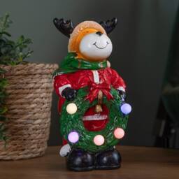 Samuel Alexander 25cm Light up Rudy Rudolph Christmas Hand Painted Decoration with LEDs in Brown