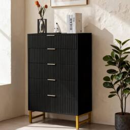 FURNITURE ONE Chest of 5 Drawers Storage Cabinet with Metal Legs - Black - Size: 1 Pack - thumbnail 3