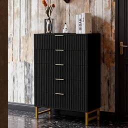 FURNITURE ONE Chest of 5 Drawers Storage Cabinet with Metal Legs - Black - Size: 1 Pack - thumbnail 1