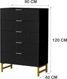 FURNITURE ONE Chest of 5 Drawers Storage Cabinet with Metal Legs - Black - Size: 1 Pack - thumbnail 4