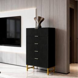 FURNITURE ONE Chest of 5 Drawers Storage Cabinet with Metal Legs - Black - Size: 1 Pack - thumbnail 2