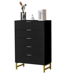 FURNITURE ONE Chest of 5 Drawers Storage Cabinet with Metal Legs - Black - Size: 1 Pack - thumbnail 6