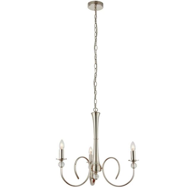 Loops Luxury Hanging Ceiling Pendant Light Bright Nickel & Crystal 3 Lamp Chandelier in Metallics - image 1