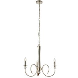 Loops Luxury Hanging Ceiling Pendant Light Bright Nickel & Crystal 3 Lamp Chandelier in Metallics - thumbnail 1