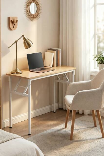 Living and Home 80 x 40cm Home Office Foldable Computer Desk with Adjustable Foot Pads in Light Brown - Size: 80 x 40 cm - image 1
