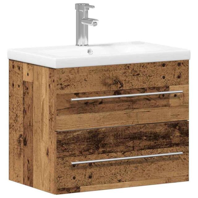 Berkfield Home Bathroom Sink Cabinet with Built-in Basin Old Wood Engineered Wood in Brown - image 1
