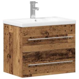 Berkfield Home Bathroom Sink Cabinet with Built-in Basin Old Wood Engineered Wood in Brown - thumbnail 1