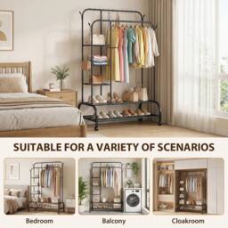 KORVIXA Double Clothes Rail Rack Garment Hanging Stand in Black - Size: 800mm - thumbnail 4