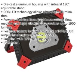 Loops Rechargeable Portable Floodlight - 20W COB LED - Built-In Power Bank - IPX4 - thumbnail 2