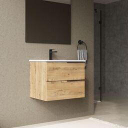 Banyetti Celtic 600mm Wall Hung Bathroom Vanity Unit with Lira Basin - Ostippo Oak in Light Oak - thumbnail 6