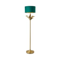 ValueLights Christina Velvet with Gold Inner Drum Shade Gold Palm Leaf Floor Lamp with Bulb in Bottle Green - thumbnail 2