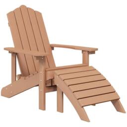 Berkfield Home Garden Adirondack Chair with Footstool & Table HDPE Brown - thumbnail 3