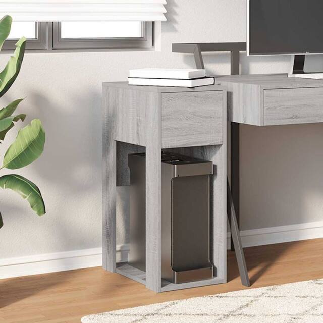Berkfield Home Durable Computer Tower Stand with Drawer Grey Sonoma 30x44x74 cm - Size: 30 x 44 x 74 cm - image 1