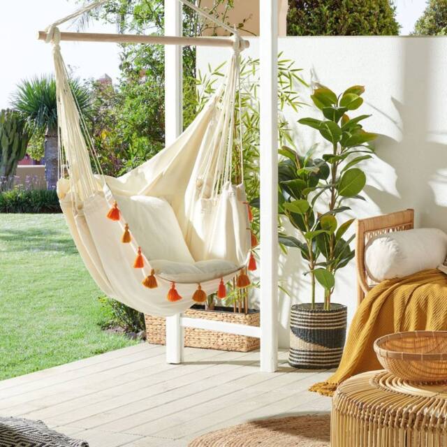 Wyld and Coco Hanging Hammock Chair - Beige Cotton Blend - image 1