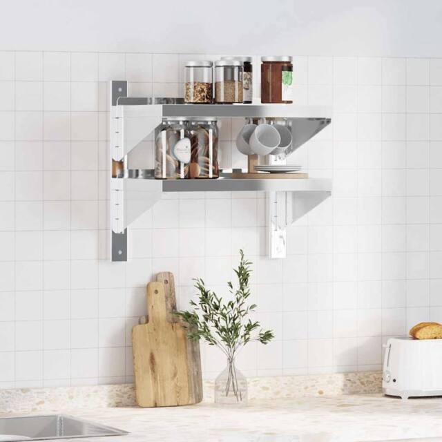 Berkfield Home Durable 2-Tier Wall Shelf 50x30x60 cm Silver Stainless Steel - Size: 50 x 30 x 60 cm - image 1