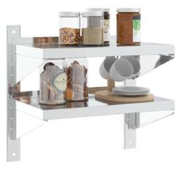 Berkfield Home Durable 2-Tier Wall Shelf 50x30x60 cm Silver Stainless Steel - Size: 50 x 30 x 60 cm - thumbnail 4