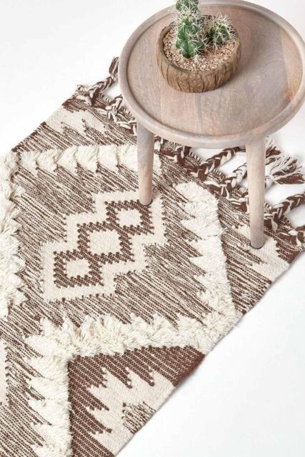 Homescapes Lhasa Handwoven Textured Kilim Wool Hall Runner, 66 x 200 cm in Brown - Size: 66 cm x 200 cm - image 1