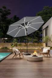 Garden Sanctuary 3m Solar Powered LED Outdoor Patio Umbrella with Plastic Fillable Base in Light Grey - thumbnail 1