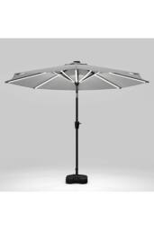 Garden Sanctuary 3m Solar Powered LED Outdoor Patio Umbrella with Plastic Fillable Base in Light Grey - thumbnail 5