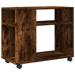 Berkfield Home Side Table with Wheels Smoked Oak 70x35x60 cm Engineered Wood in Brown - Size: 70 x 35 x 60 cm - thumbnail 2