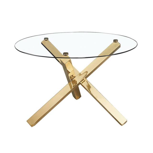 Lemon Pavilion Furniture Capri Dining Table with Glass Top & Gold Legs - L120 x W120 x H75.8 cm in Clear - Size: 1 Pack - image 1