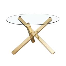 Lemon Pavilion Furniture Capri Dining Table with Glass Top & Gold Legs - L120 x W120 x H75.8 cm in Clear - Size: 1 Pack