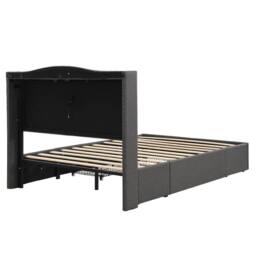 STILVORA 4ft6 Double Upholstered Bed with 4 Drawers, Grey Linen - thumbnail 9