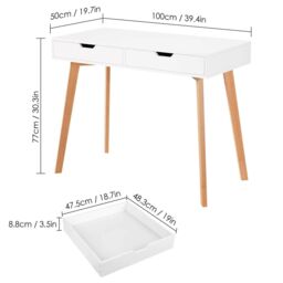 Gr8 Home Wooden Computer Desk Dressing Table With Drawers in White - thumbnail 3