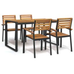 Berkfield Home 5 Piece Garden Dining Set Solid Wood Acacia & Metal in Brown - thumbnail 1