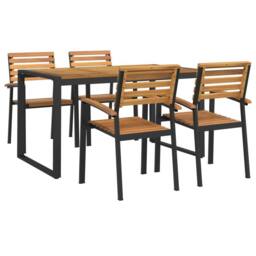 Berkfield Home 5 Piece Garden Dining Set Solid Wood Acacia & Metal in Brown - thumbnail 2