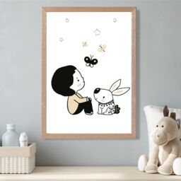 ARTZE Scandi Prince Little Boy with Rabbit Framed Print SIZE: A3 with Oak Frame in Black - Size: A4 - thumbnail 2